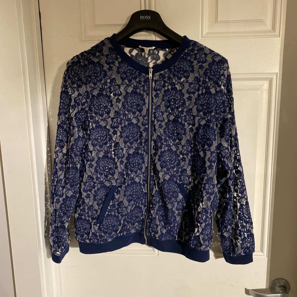 Blue Lace Zip Up Jacket